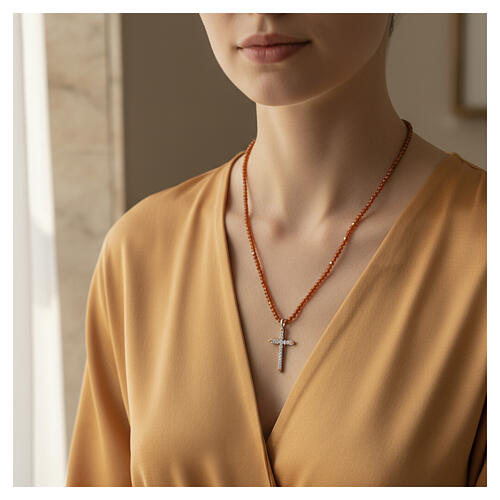Collier orange croix en argent 925 et zircons blancs Benedictus 2