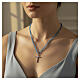 Collier perles bleues croix zircons blancs argent 925 Benedictus s2