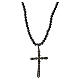 925 Sterling Silver Cross Necklace with Ruthenium Finish, Black Beads and White Zircons, Benedictus s3