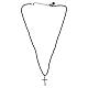 925 Sterling Silver Cross Necklace with Ruthenium Finish, Black Beads and White Zircons, Benedictus s4