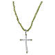 Green Bead Necklace with Rhodium-Plated Silver Cross and White Zirconia, Benedictus s1
