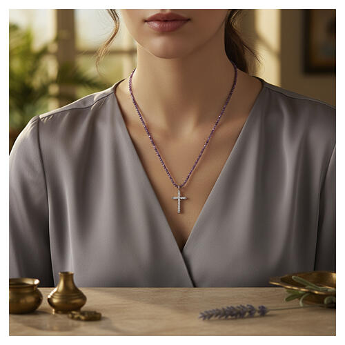 Collar cruz plata 925 zircones violeta blancos Benedictus 2