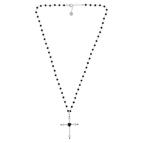 Collana croce zircone nero a cuore grani cristallo nero Benedictus argento 925 4