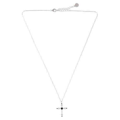 Cross necklace with black rhinestone heart, rhodium-plated 925 silver — Benedictus 5