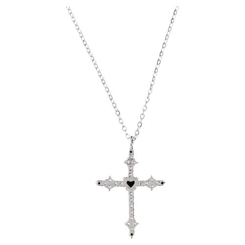 Collier croix zircon noir cœur argent 925 rhodié Benedictus 4