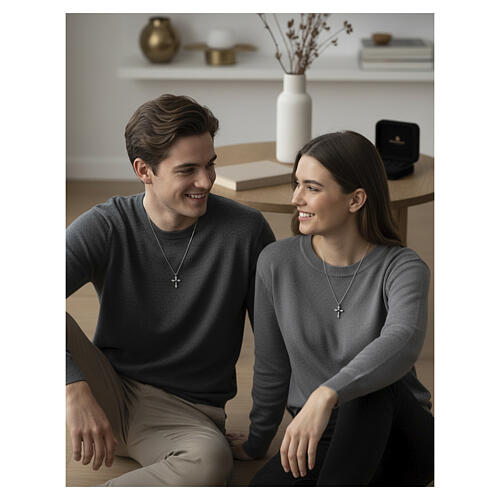 Benedictus Rhodium-Plated 925 Sterling Silver Cross Necklace with Black Heart Zircon 2