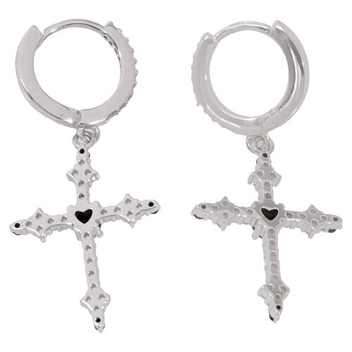 Orecchini croce zirconi bianchi cuore nero Benedictus argento 925 rodio 3