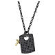 Collier plaque style militaire avec zircons noirs et croix pendentif, argent 925 ruthénium Benedictus s6