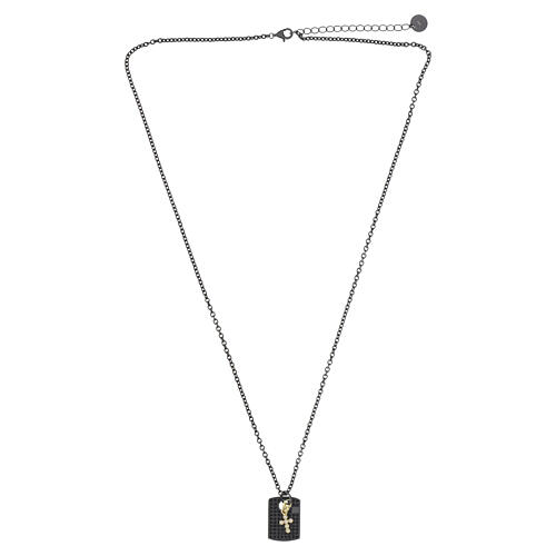 Dog-tag Necklace with Black Zirconia and Hanging Cross, 925 Silver with Ruthenium, Benedictus 3