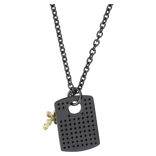 Dog-tag Necklace with Black Zirconia and Hanging Cross, 925 Silver with Ruthenium, Benedictus 6