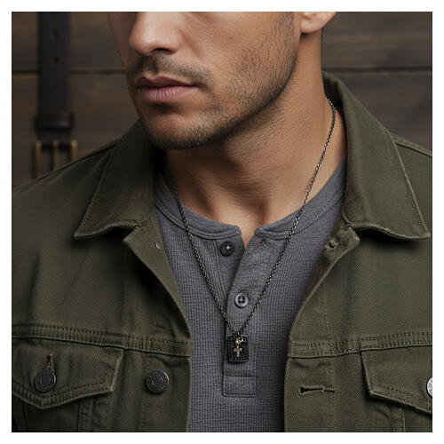 Benedictus necklace with military tag, black rhinestones and cross pendant, 925 sterling silver 2