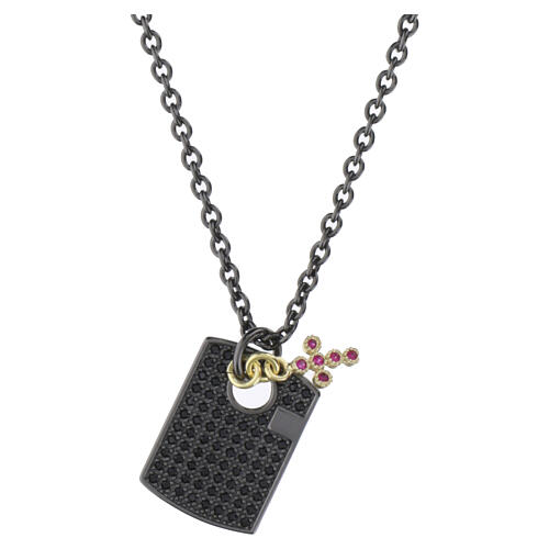 Collana piastrina pavé zirconi neri croce pendente argento 925 Benedictus 4