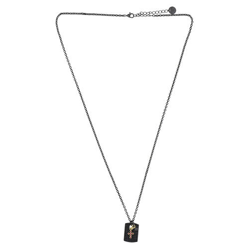 Collana piastrina pavé zirconi neri croce pendente argento 925 Benedictus 6