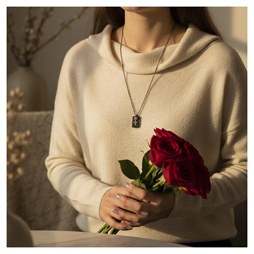 Pave Dog-Tag Necklace with Black Zirconia and Hanging Cross 925 Sterling Silver, Benedictus 3