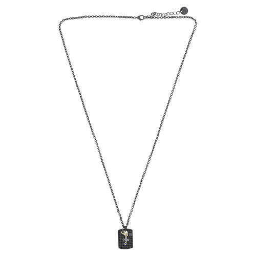 Men's Necklace Military-Style Plate with Black Zirconia, 925 Sterling Silver with Ruthenium Finish, Benedictus 5