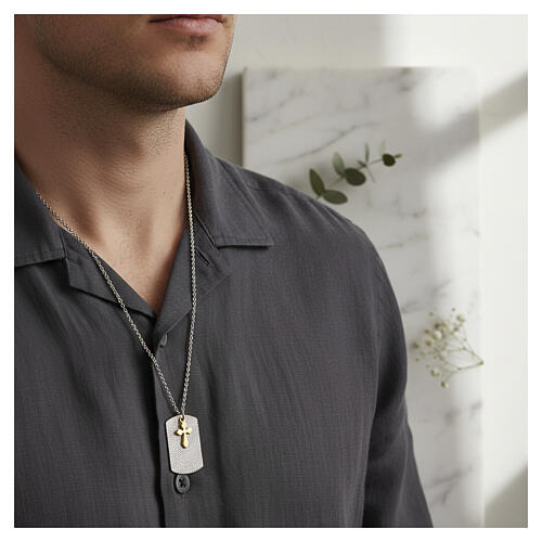 Collar placa plata 925 cruz dorada Benedictus 2