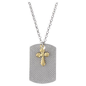 925 Silver Dog-Tag Necklace with Gold Cross, Benedictus
