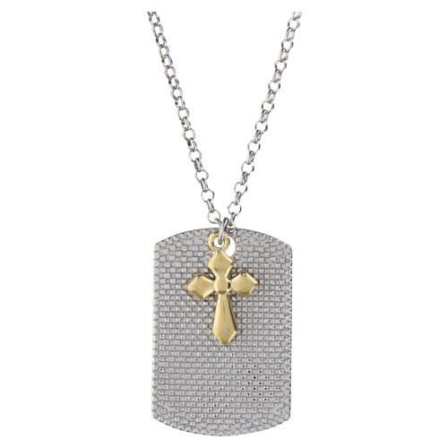 925 Silver Dog-Tag Necklace with Gold Cross, Benedictus 1