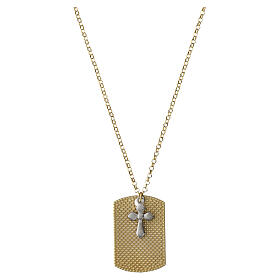 Benedictus gold-plated 925 silver necklace with military tag and cross pendant