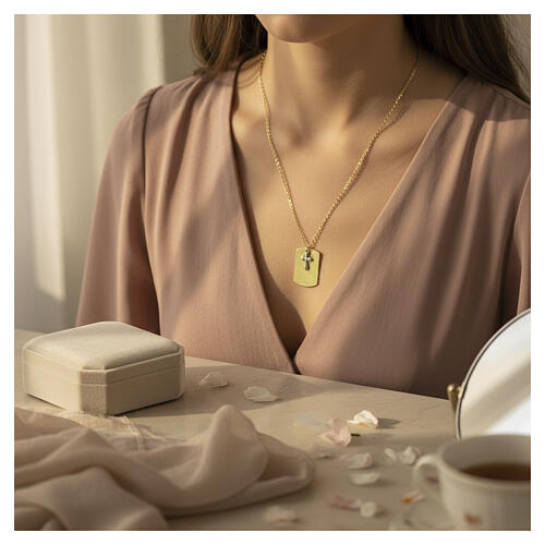Benedictus gold-plated 925 silver necklace with military tag and cross pendant 2