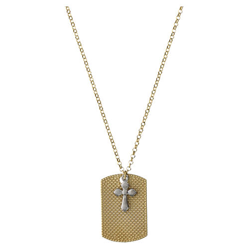 Gold-Plated 925 Silver Military Dog Tag Necklace with Cross Pendant, Benedictus 1
