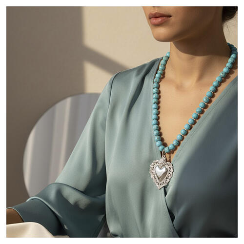 Collar Sagrado Corazón maxi perlas turquesa plata 925 Benedictus 2