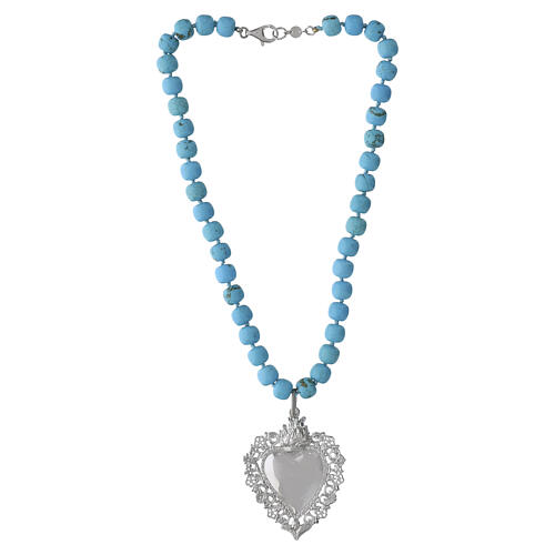 Collana Sacro Cuore maxi perle turchese argento 925 Benedictus 5