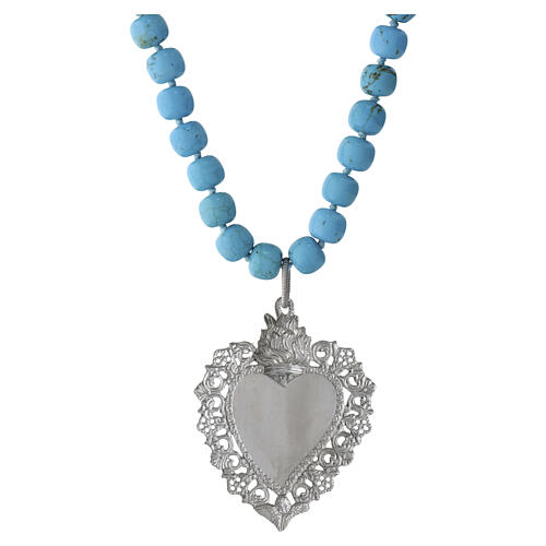 Large Sacred Heart Necklace with Turquoise Beads in 925 Silver, Benedictus 3