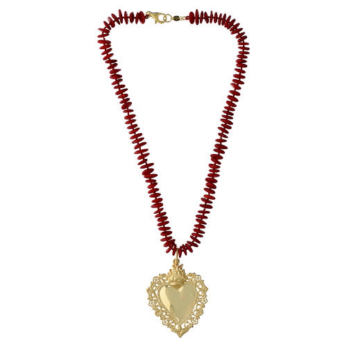 Collar Sagrado Corazón plata 925 con baño de oro coral rojo Benedictus 5