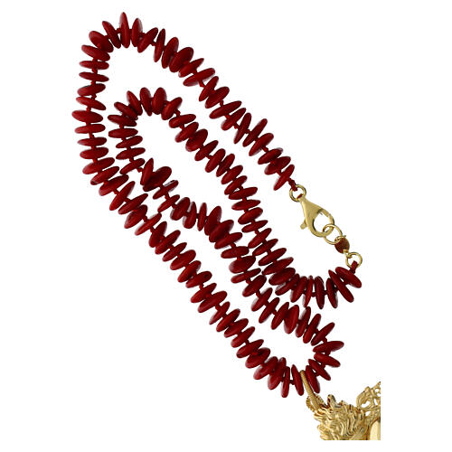 Sacred Heart necklace in 925 gold-plated silver with red coral Benedictus 4
