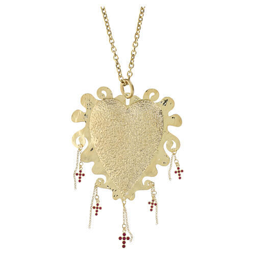 Collana Cor Aureum maxi Sacro Cuore argento 925 dorato zirconi rossi Benedictus 1