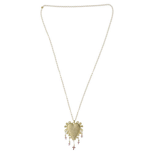 Ethnic Style Heart Necklace with Crosses and Ruby Zircons in 925 Gold-Plated Silver Benedictus 3