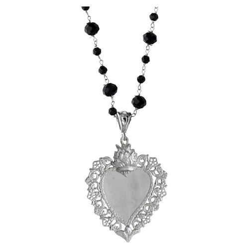 Collier Sacré-Cœur argent 925 perles de cristal noir Benedictus 3