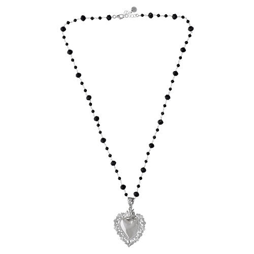 Collier Sacré-Cœur argent 925 perles de cristal noir Benedictus 4