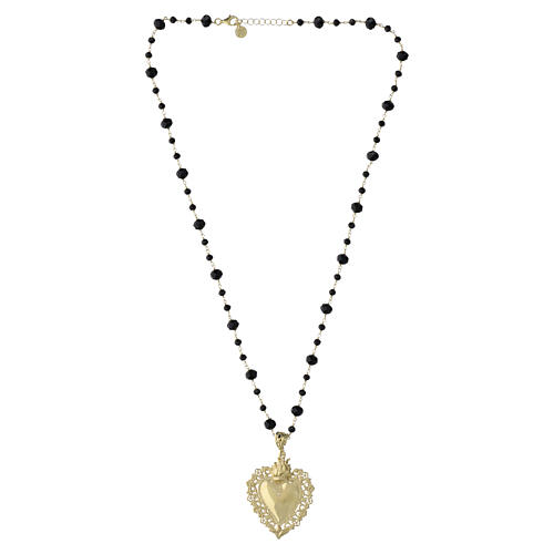 Collier pendentif Sacré-Cœur doré cristaux noirs Benedictus argent 925 4