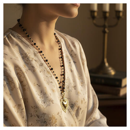 Benedictus Gold-Plated Sacred Heart Pendant Necklace with Black Crystals — 925 Sterling Silver 2