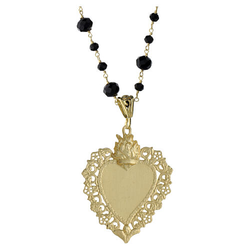 Benedictus Gold-Plated Sacred Heart Pendant Necklace with Black Crystals — 925 Sterling Silver 3