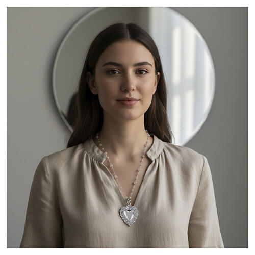 Benedictus Maxi Sacred Heart Necklace with White Crystals, 925 Rhodium-Plated Silver 2
