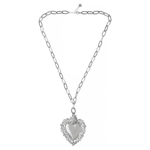 Collar maxi Sagrado Corazón cadena martillada plata 925 rodiada Benedictus 5