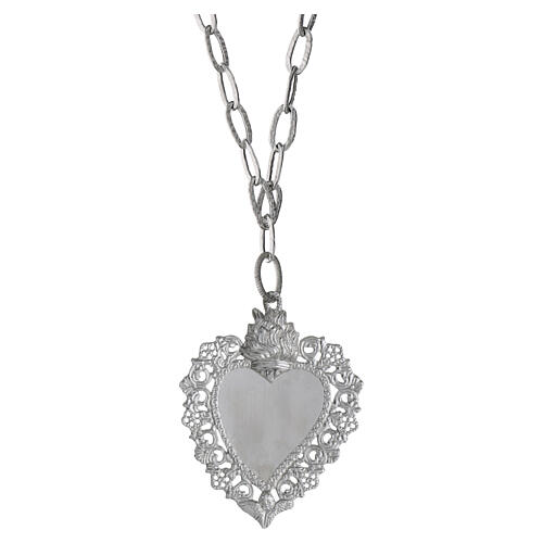 Collier maxi Sacré-Coeur chaîne martelée argent 925 rhodié Benedictus 3