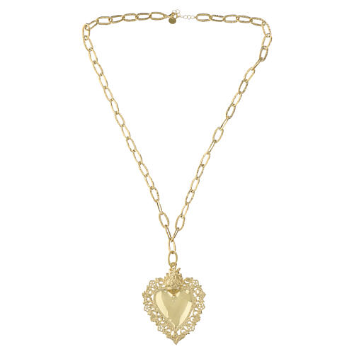 Collana maxi Sacro Cuore argento 925 dorato catena battuta Benedictus 3
