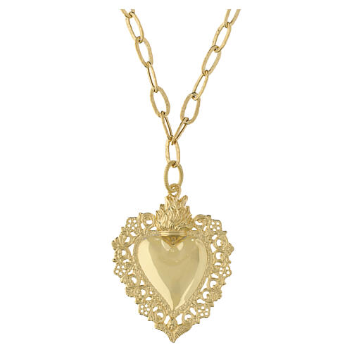 Colar maxi Sagrado Coração em prata 925 com banho dourado e corrente forçada Benedictus 1