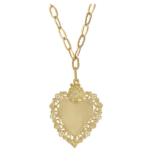 925 Gold-Plated Sterling Silver Maxi Sacred Heart Necklace with Hammered Chain Benedictus 4