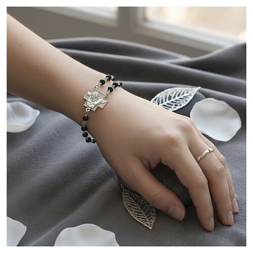 Bracciale rosario Crocifissione cristalli neri argento 925 Benedictus 2