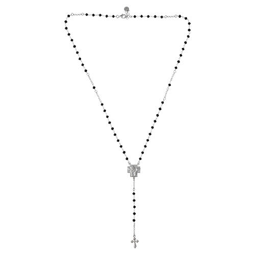 Rosario Crocifissione grani cristallo nero argento 925 rodiato Benedictus 4