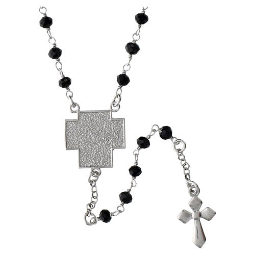 Crucifixion rosary black crystal beads 3 mm rhodium-plated 925 silver Benedictus 3