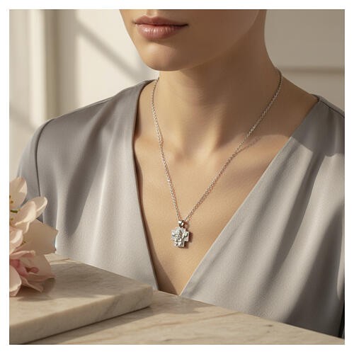 Necklace with cross pendant by Benedictus, Jesus' face bas-relief, rhodium-plated 925 silver 3