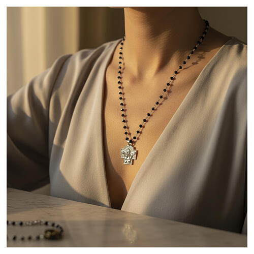 Crucifix necklace with black crystal beads, 925 silver, Benedictus 2