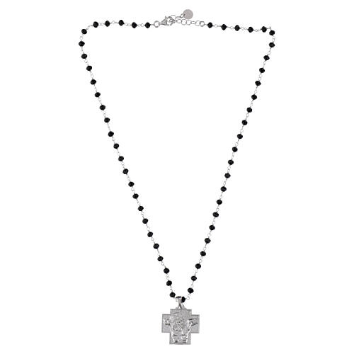 Collier Crucifixion grains cristal noir argent 925 Benedictus 4