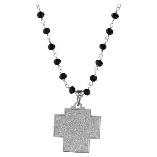 Crucifixion Necklace black crystal beads 925 silver, Benedictus 3